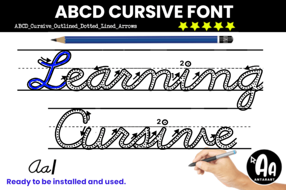 Abcd Cursive Outline Dotted Arrows Lined Font - Featured Image